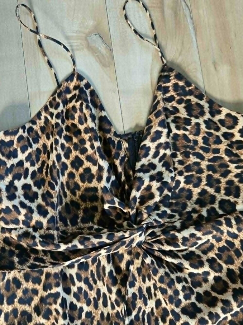ZARA Leopard Print Satin Wide Leg Jumpsuit Size Medium Animal Print Cami Romper - Picture 5 of 13